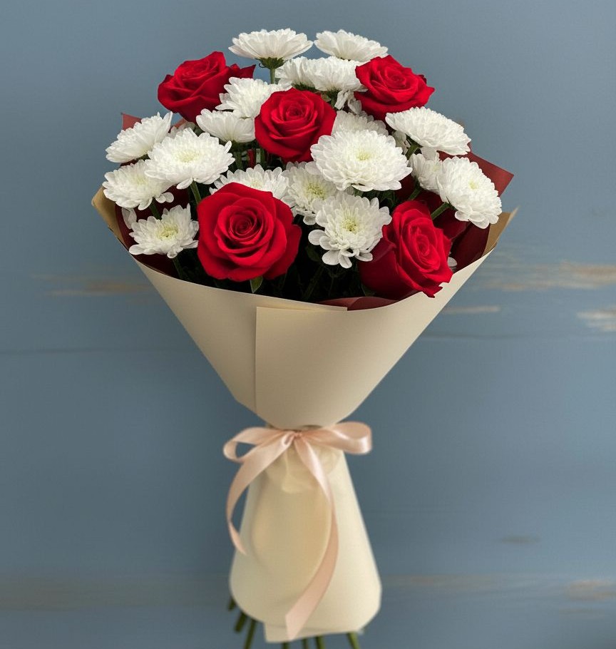 Букет цветов из: Розы и Хризантемы в Волжский