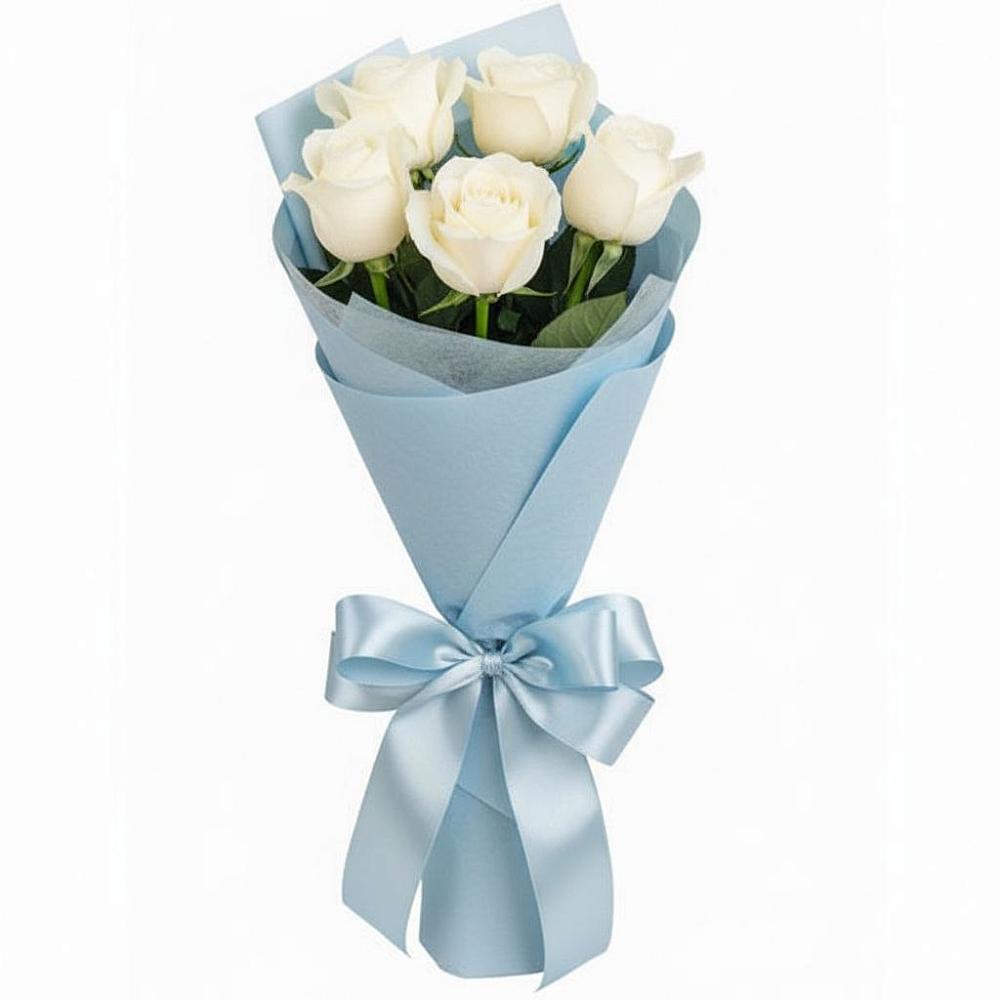 Букет 5 Белых роз Проуд в Волжский