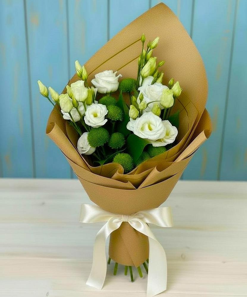 Букет цветов из: Хризантемы и Лизиантусы в Волжский