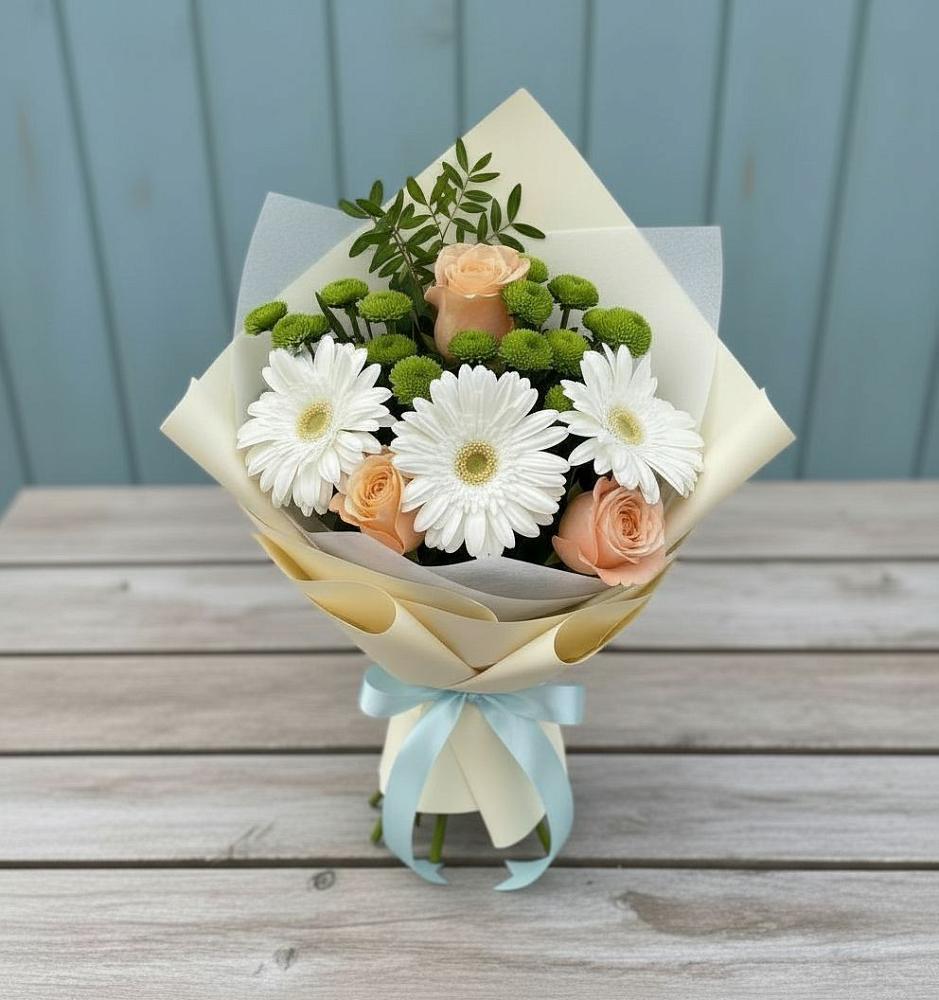 Букет цветов из: Герберы, Розы и Хризантемы в Волжский