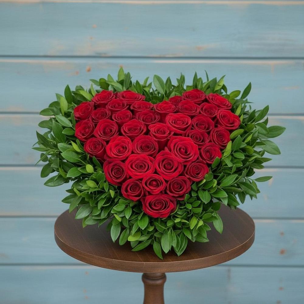 Цветочная композиция из Розы в виде сердца в Волжский