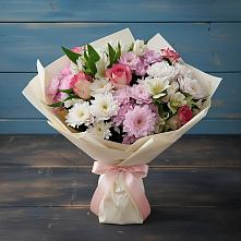 Букет цветов из:  Хризантемы, Альстромерии и Розы в Волжский