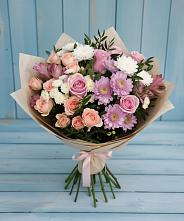 Букет цветов из:  Хризантемы, Розы и Альстромерии в Волжский