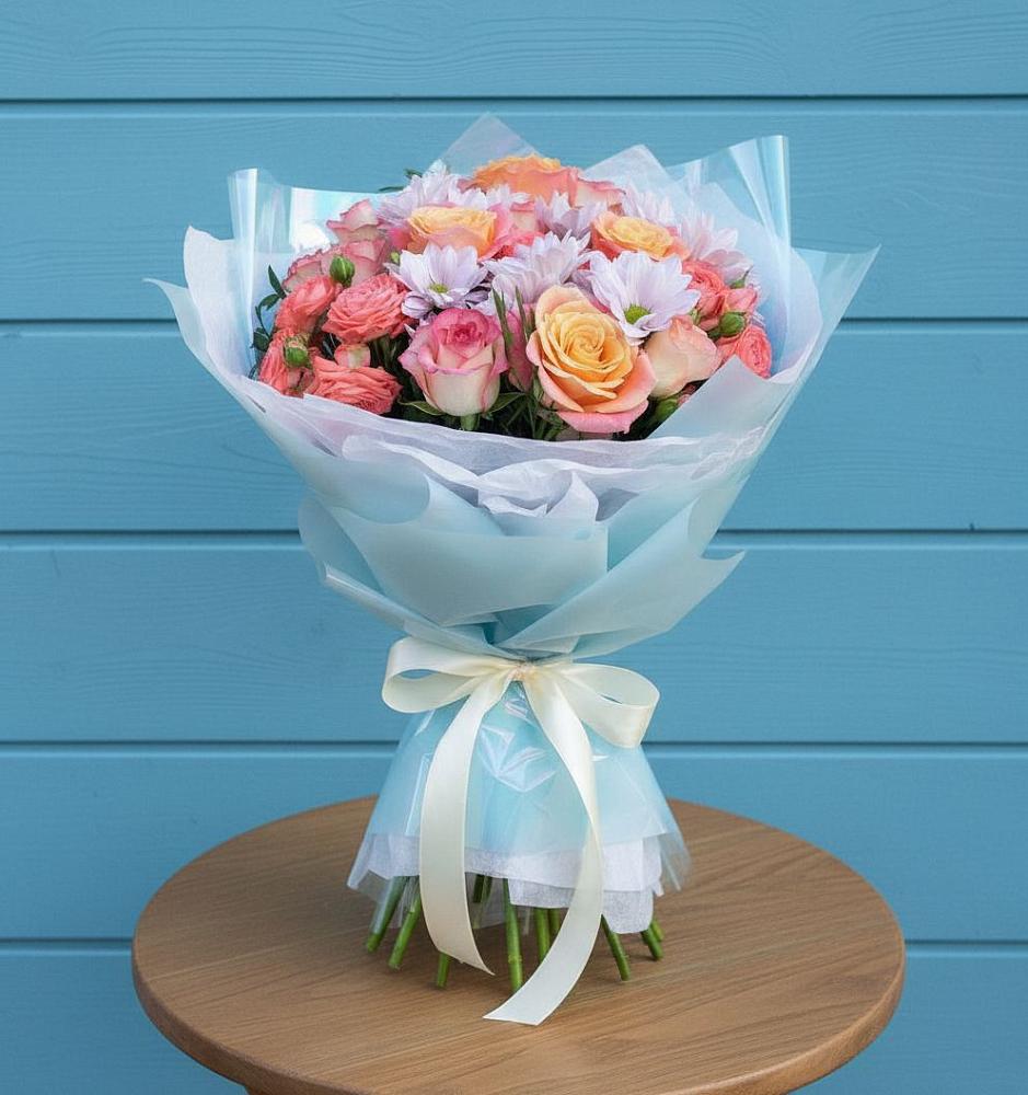 Букет цветов из: Хризантемы и Розы в Волжский