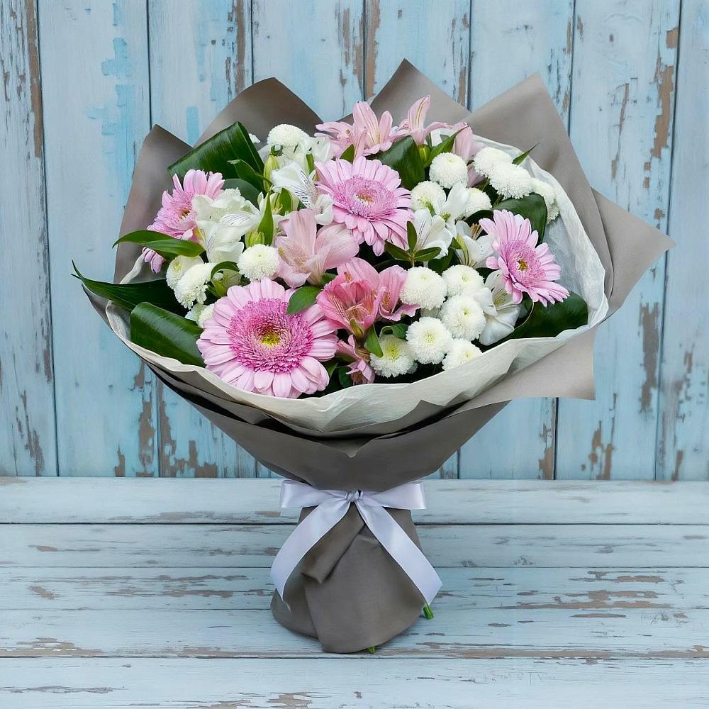 Букет цветов из: Герберы, Альстромерии и Хризантемы в Волжский